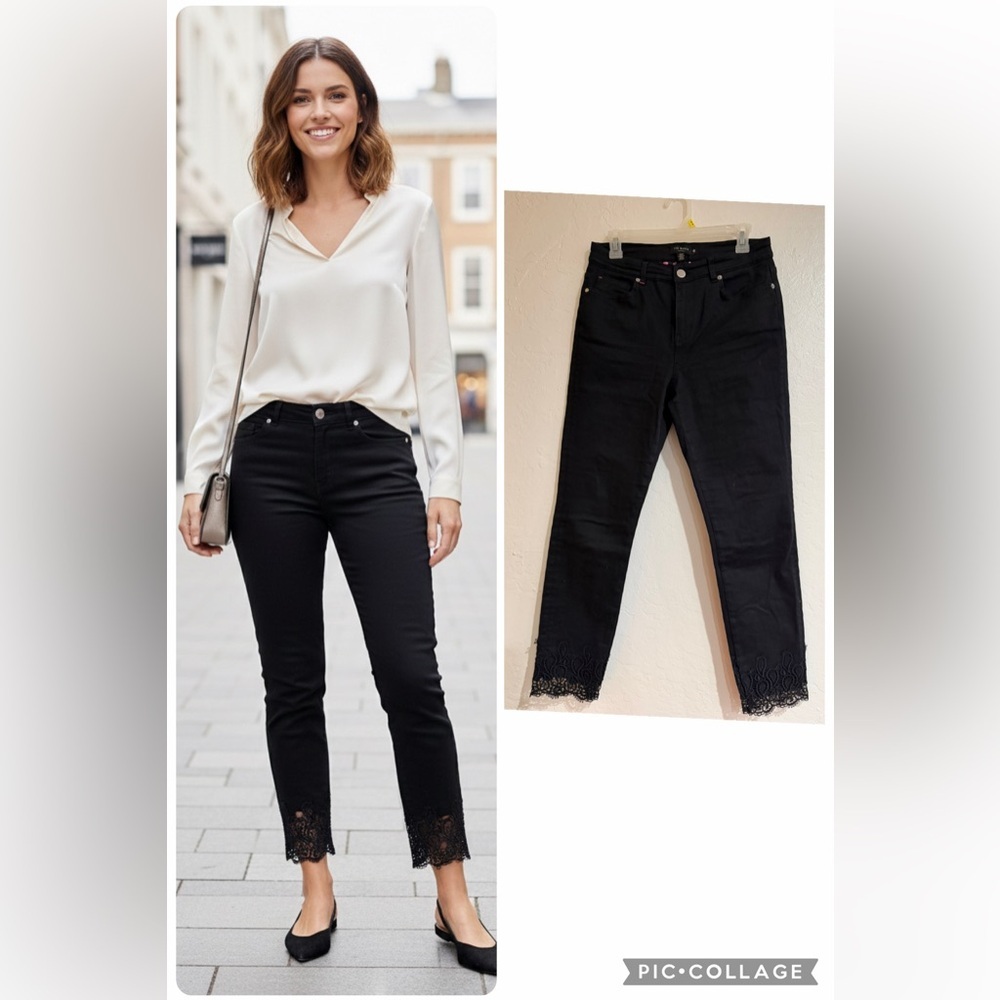 Ted Baker Black Women's Cotton Blend Denim Jeans with Lace Hem size 30